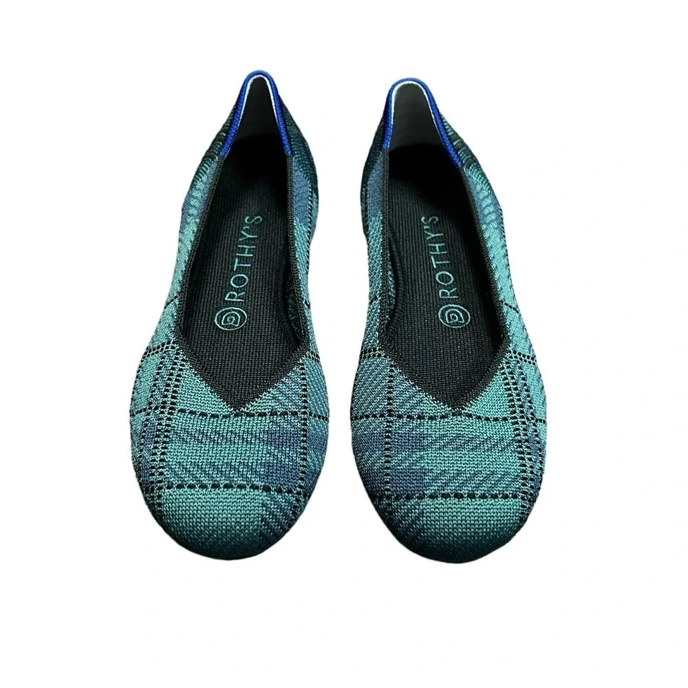 Rothy’s The flat Pine Plaid Green‎ Limited Edition Size 7.5